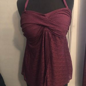 NWOT beautiful wine tankini top adjustable strap